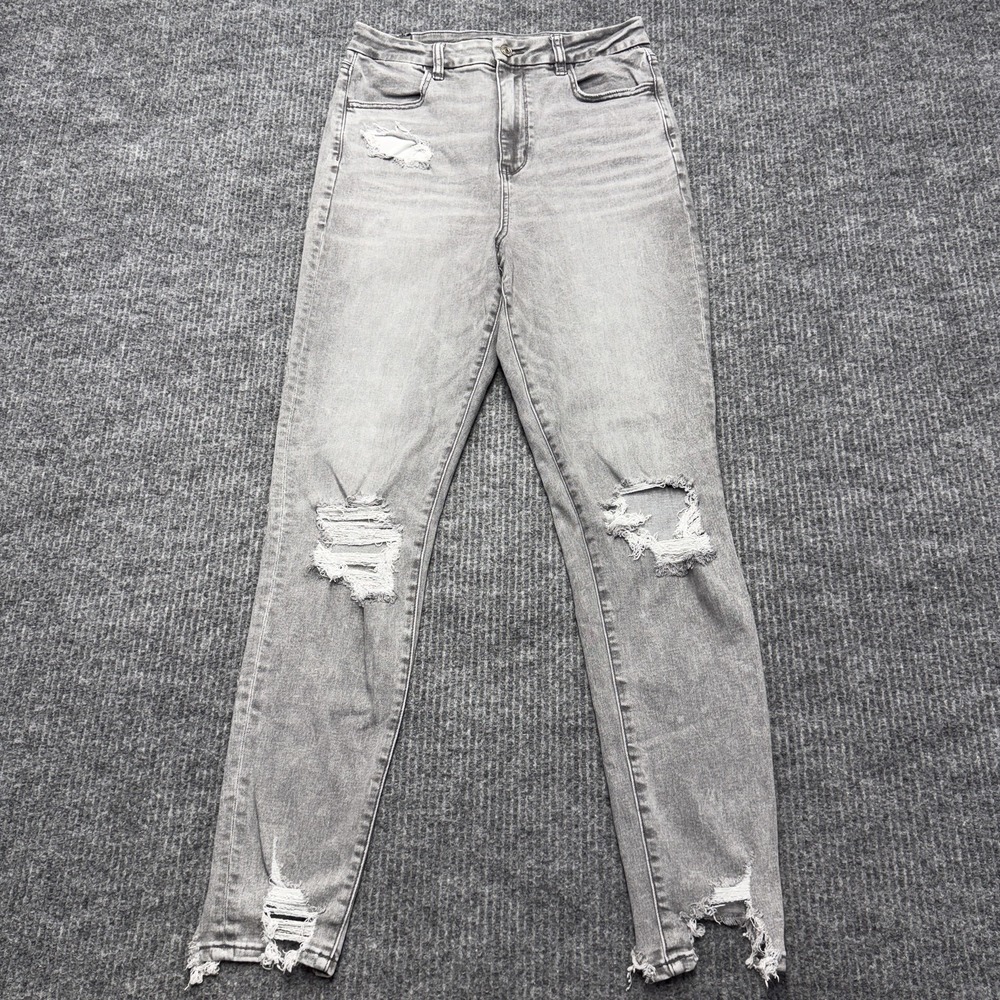 American Eagle Outfitters Jegging Jeans Womens 10 Tall Gray High Rise Distressed